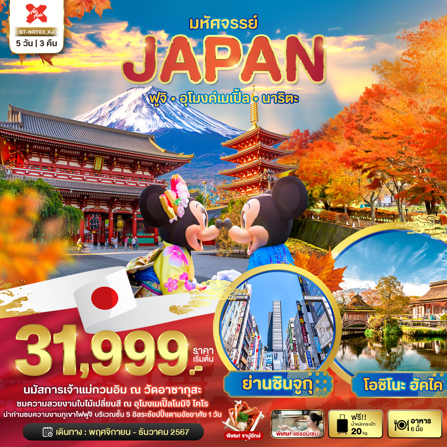 ทัวร์ญี่ปุ่น มหัศจรรย์... JAPAN ฟูจิ อุโมงค์เมเปิ้ล นาริตะ 5วัน 3คืน XJ