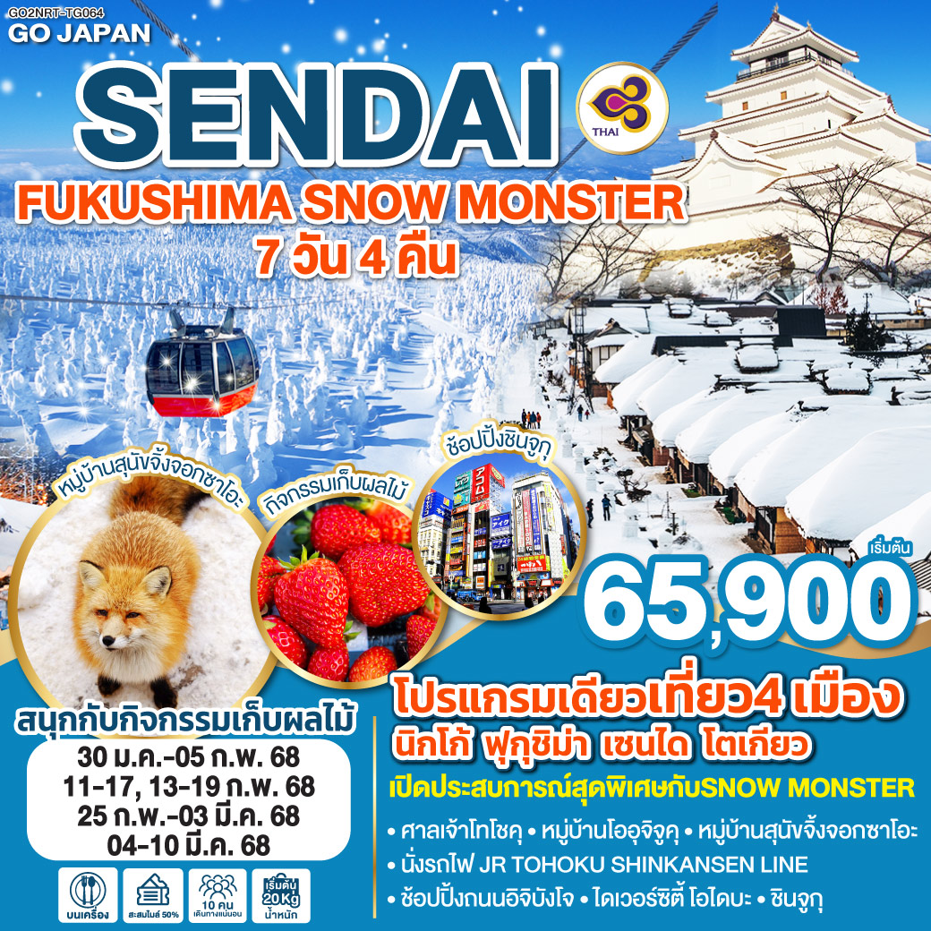 ทัวร์ญี่ปุ่น SENDAI FUKUSHIMA SNOW MONSTER 7วัน 4คืน TG