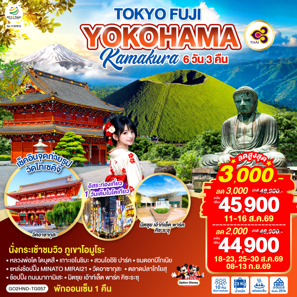 ทัวร์ญี่ปุ่น TOKYO FUJI YOKOHAMA KAMAKURA 6วัน 3คืน TG