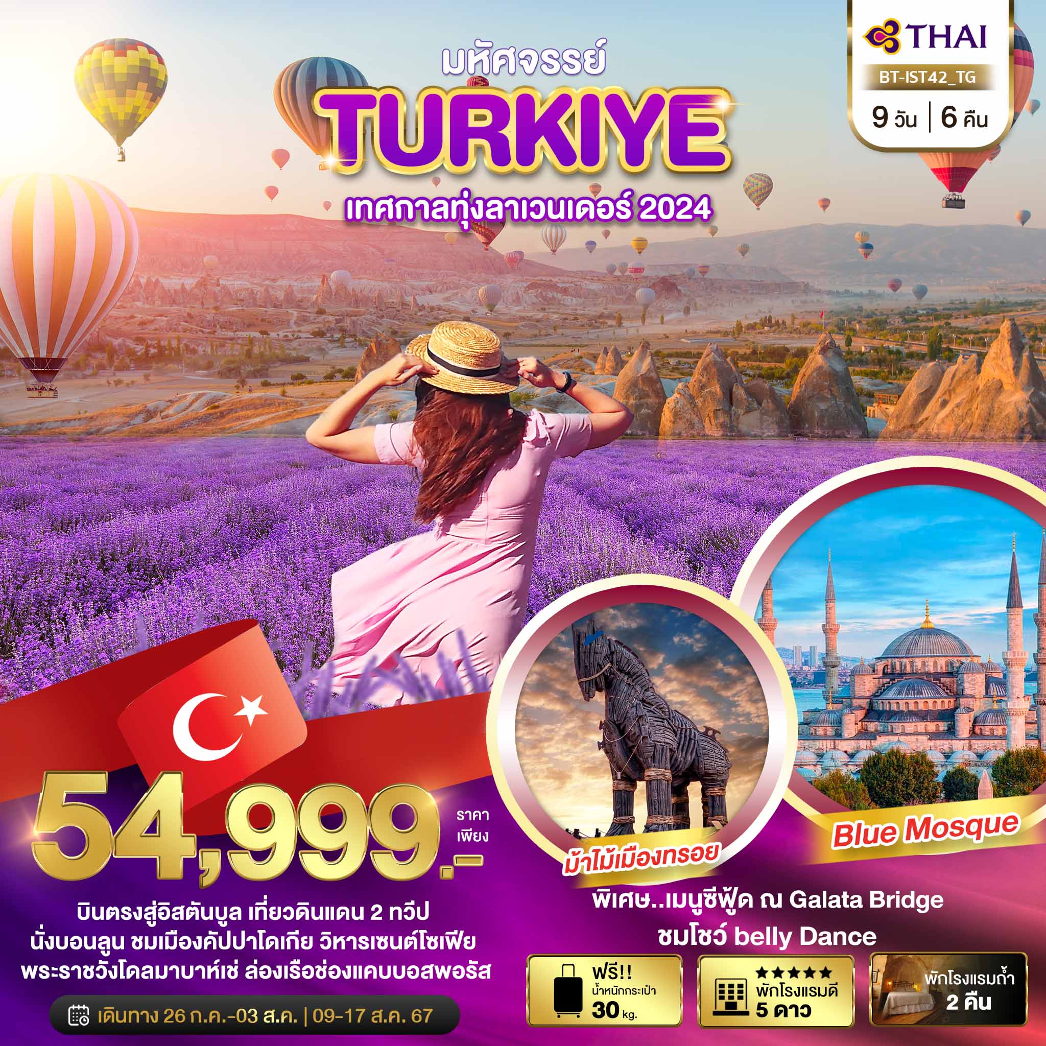 ทัวร์ตุรกี มหัศจรรย์.. TURKIYE เทศกาลทุ่งลาเวนเดอร์ 2024  9วัน 6คืน TG