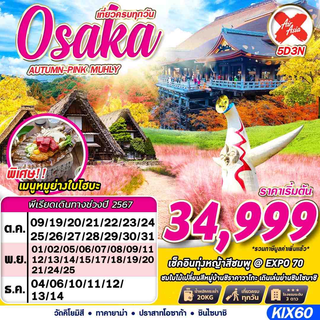 ทัวร์ญี่ปุ่น OSAKA AUTUMN-PINK MUHLY (เที่ยวเต็ม) 5วัน 3คืน XJ