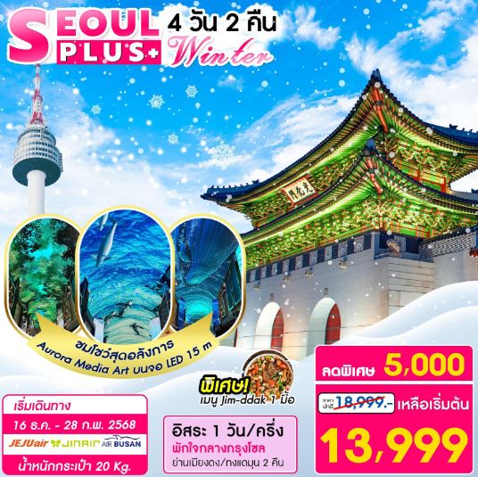 ทัวร์เกาหลี SEOUL PLUS WINTER 4วัน 2คืน 7C