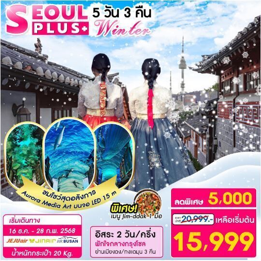 ทัวร์เกาหลี SEOUL PLUS WINTER 5วัน 3คืน 7C