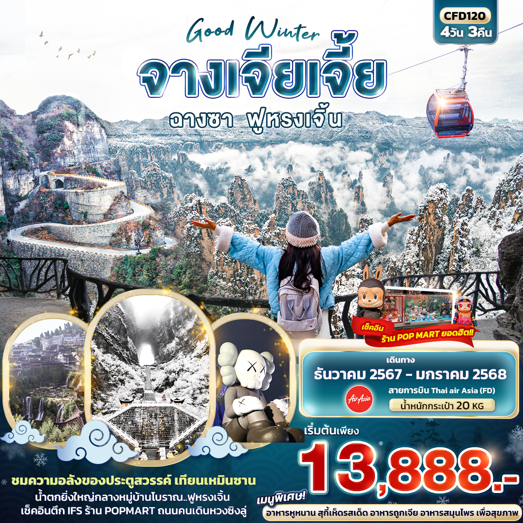 ทัวร์จีน Good Winter ฉางซา จางเจียเจี้ย ฟูหรงเจิ้น 4วัน 3คืน FD