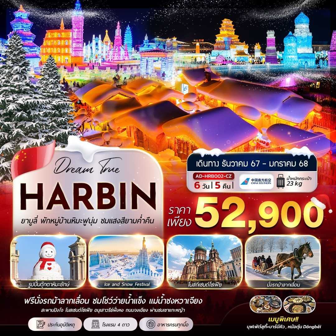 ทัวร์จีน HARBIN ยาปู้ลี่ พักหมู่บ้านหิมะฟูนุ่ม ชมแสงสียามคำ่คืน 6วัน 5คืน CZ