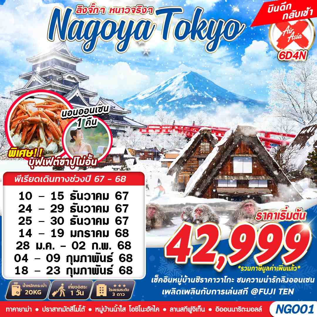 ทัวร์ญี่ปุ่น NAGOYA TOKYO WINTER ลิงจั๊กๆหนาวจริงๆ เที่ยวเต็ม 6วัน 4คืน XJ