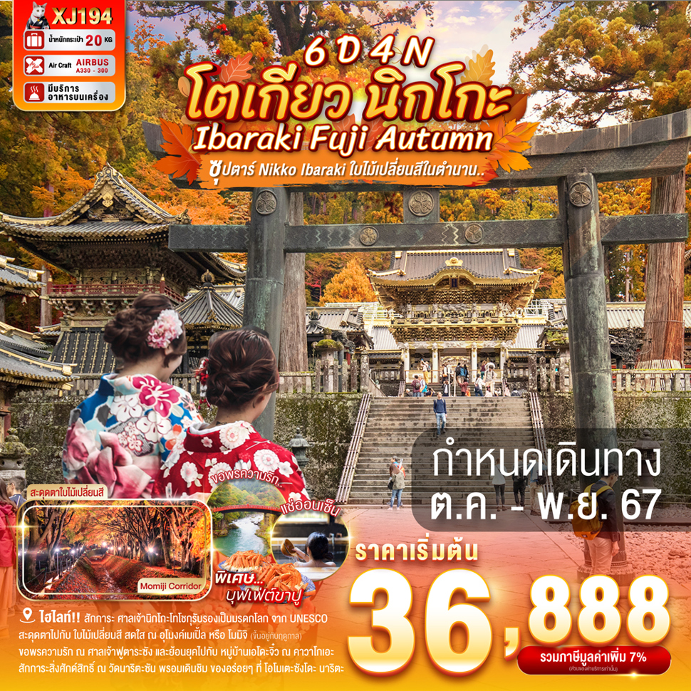 ทัวร์ญี่ปุ่น TOKYO IBARAKI NIKO FUJI AUTUMN ซุปตาร์..NIKKO IBARAKI ใบไม้เปลี่ยนสีในตำนาน 6วัน 4คืน XJ