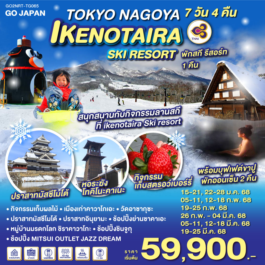 ทัวร์ญี่ปุ่น TOKYO NAGOYA IKENOTAIRA SKI RESORT 7วัน 4คืน TG