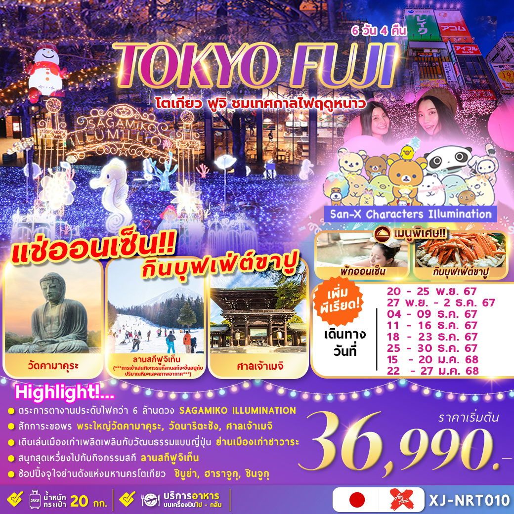 ทัวร์ญี่ปุ่น TOKYO FUJI ชมงานประดับไฟ เล่นสกีฤดูหนาว อิสระช้อปปิ้ง 6วัน 4คืน XJ