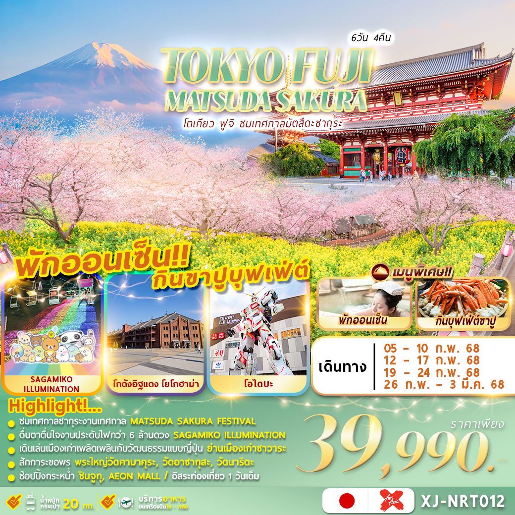 ทัวร์ญี่ปุ่น TOKYO FUJI MATSUDA SAKURA FES FREEDAY 6วัน 4คืน XJ