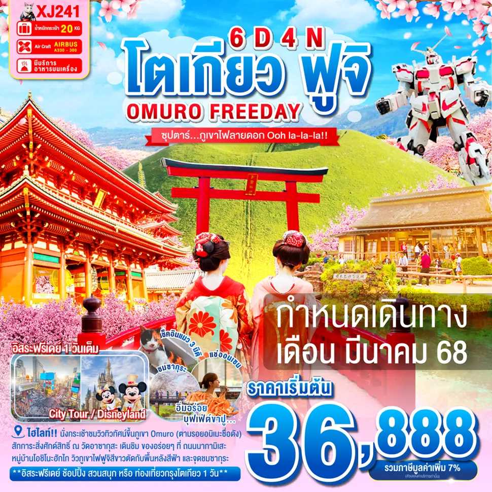 ทัวร์ญี่ปุ่น TOKYO OMURO FUJI FREEDAY ซุปตาร์...ภูเขาไฟลายดอก Ooh la-la-la!! 6วัน 4คืน XJ