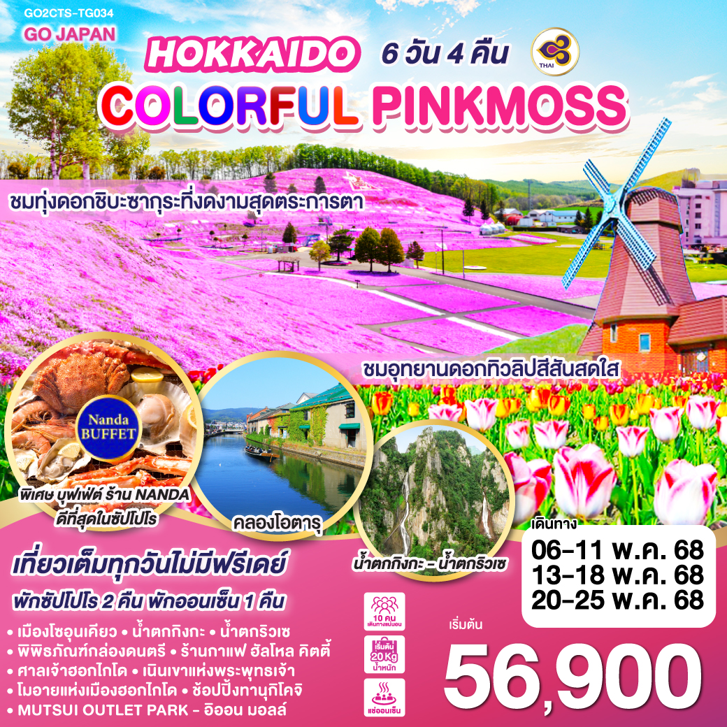 ทัวร์ญี่ปุ่น HOKKAIDO COLORFUL PINKMOSS 6วัน 4คืน TG