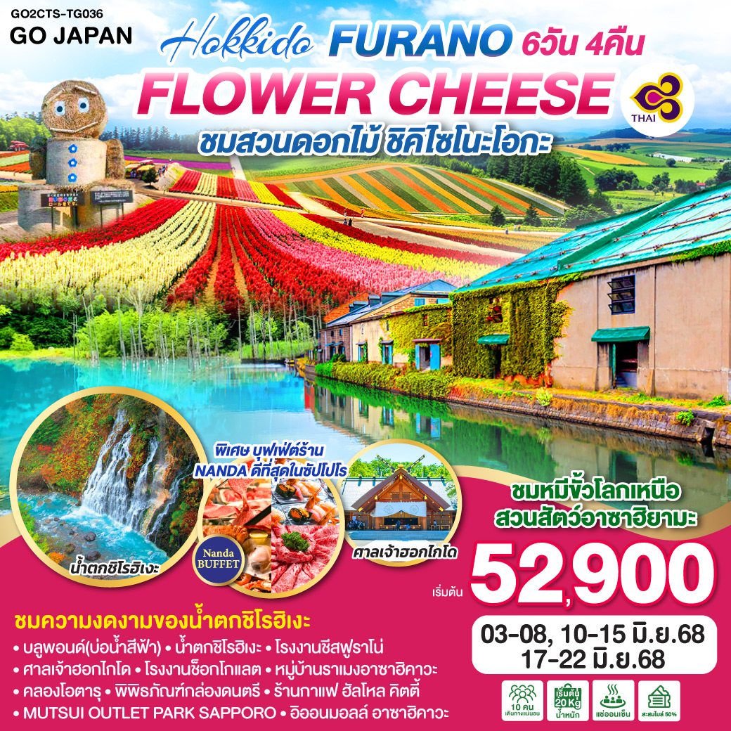 ทัวร์ญี่ปุ่น HOKKAIDO FURANO FLOWER CHEESE 6วัน 4คืน TG