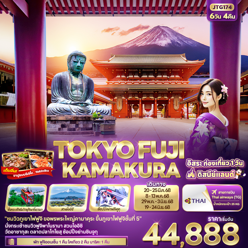 ทัวร์ญี่ปุ่น TOKYO FUJI Kamakura 6วัน 4คืน TG