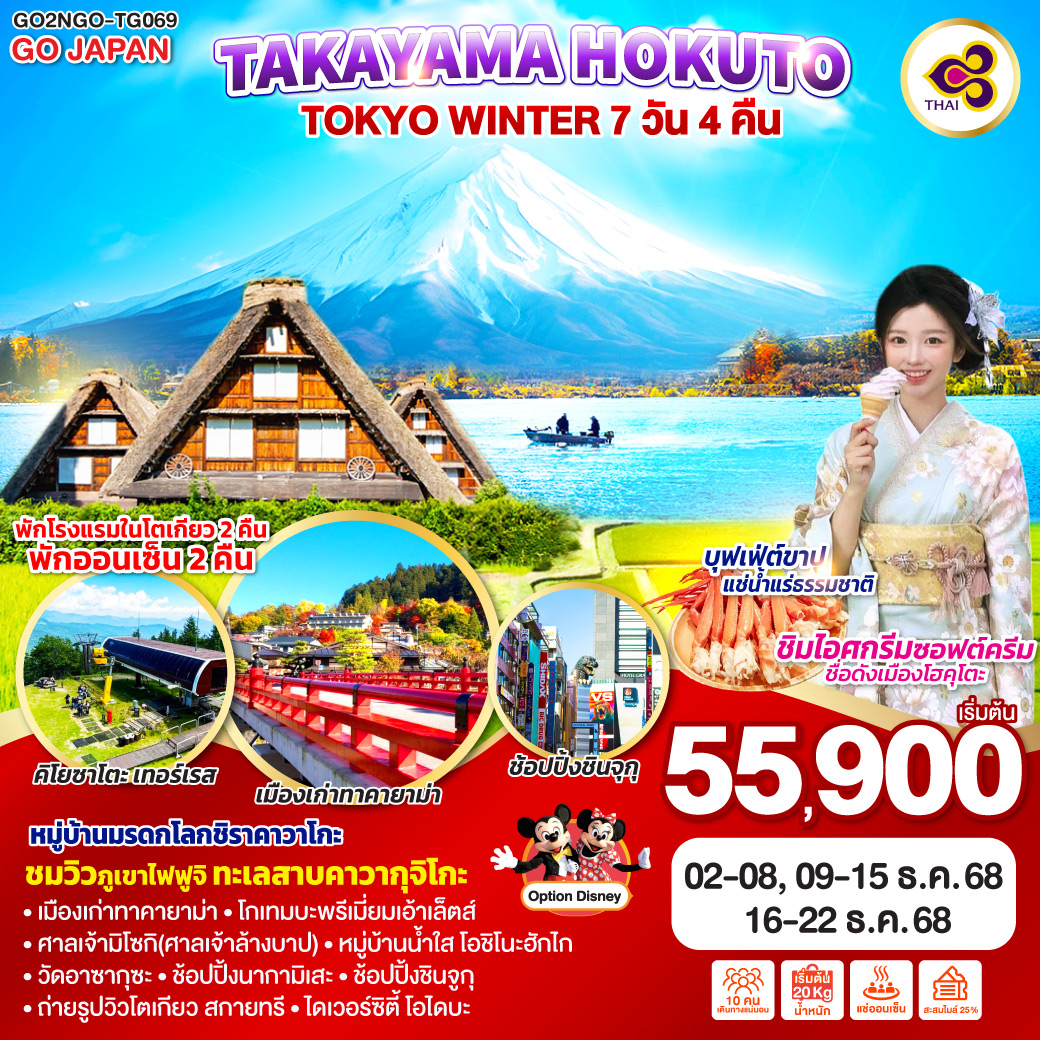 ทัวร์ญี่ปุ่น TAKAYAMA HOKUTO TOKYO WINTER 7วัน 4คืน TG