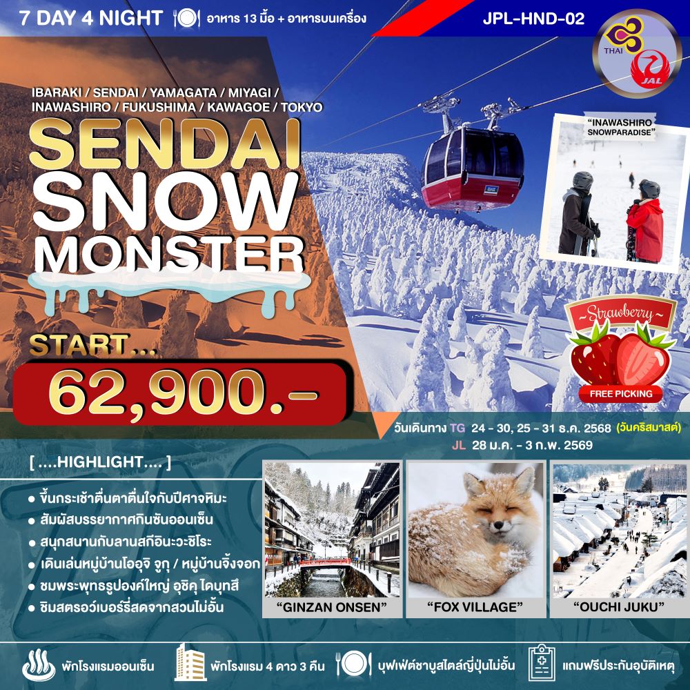 ทัวร์ญี่ปุ่น SENDAI SNOW MONSTER 7วัน 4คืน TG