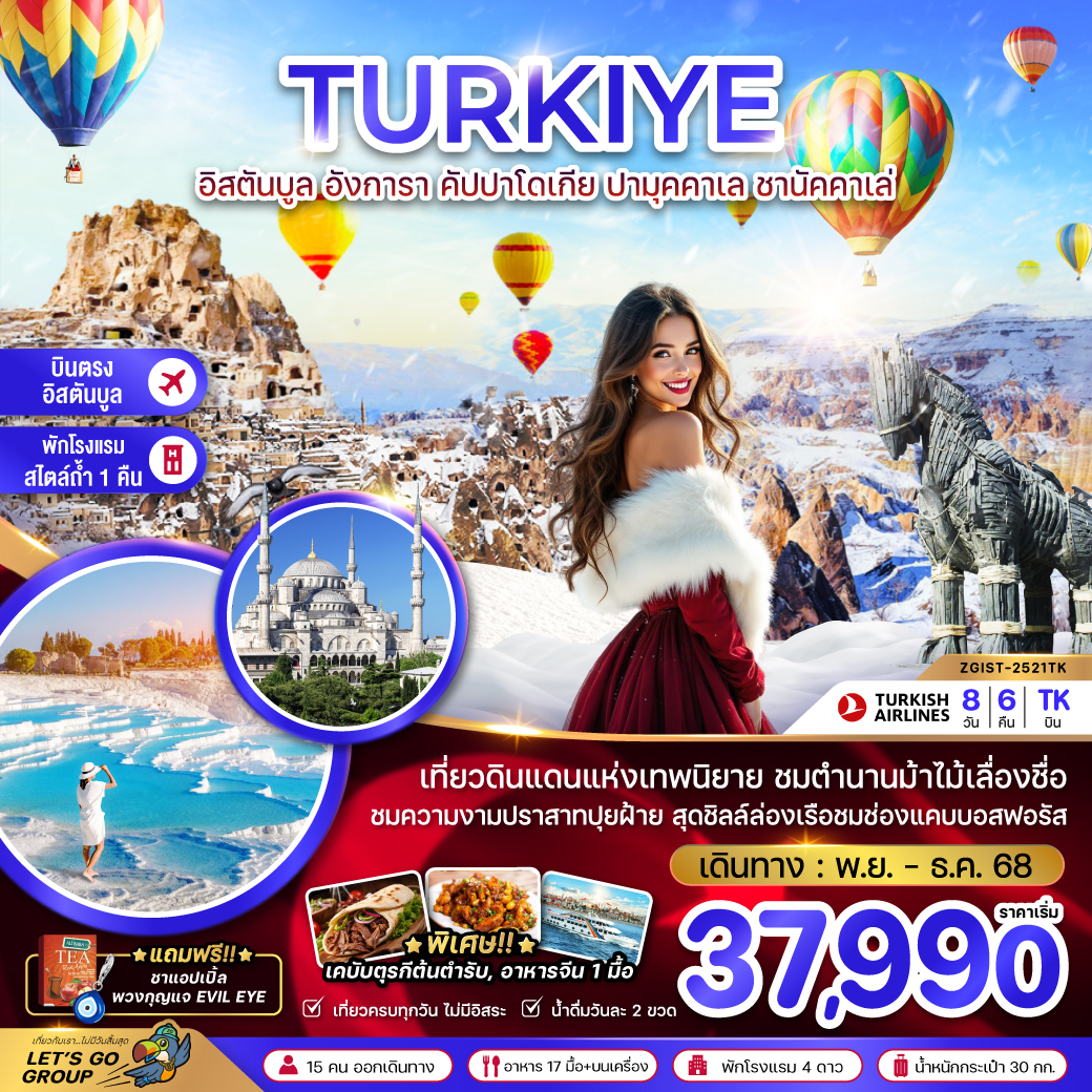 ทัวร์ตุรกี WINTER อิสตันบูล อังการา คัปปาโดเกีย ปามุคคาเล่ ซานัคคาเล 8วัน 6คืน TK