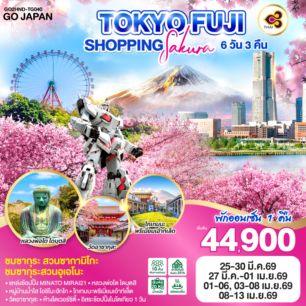 ทัวร์ญี่ปุ่น TOKYO FUJI SAKURA SHOPPING UP 6วัน 3คืน TG