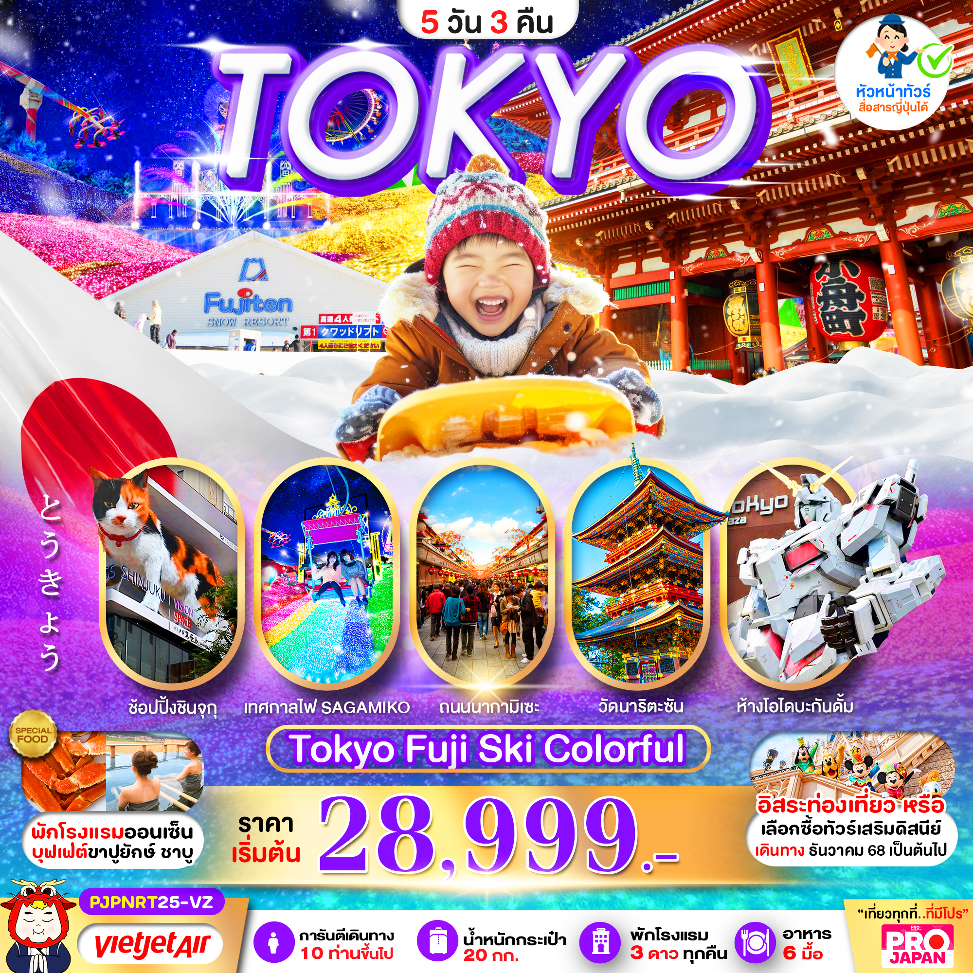 ทัวร์ญี่ปุ่น TOKYO FUJI SKI COLORFUL (บินตรง) 5วัน 3คืน VZ
