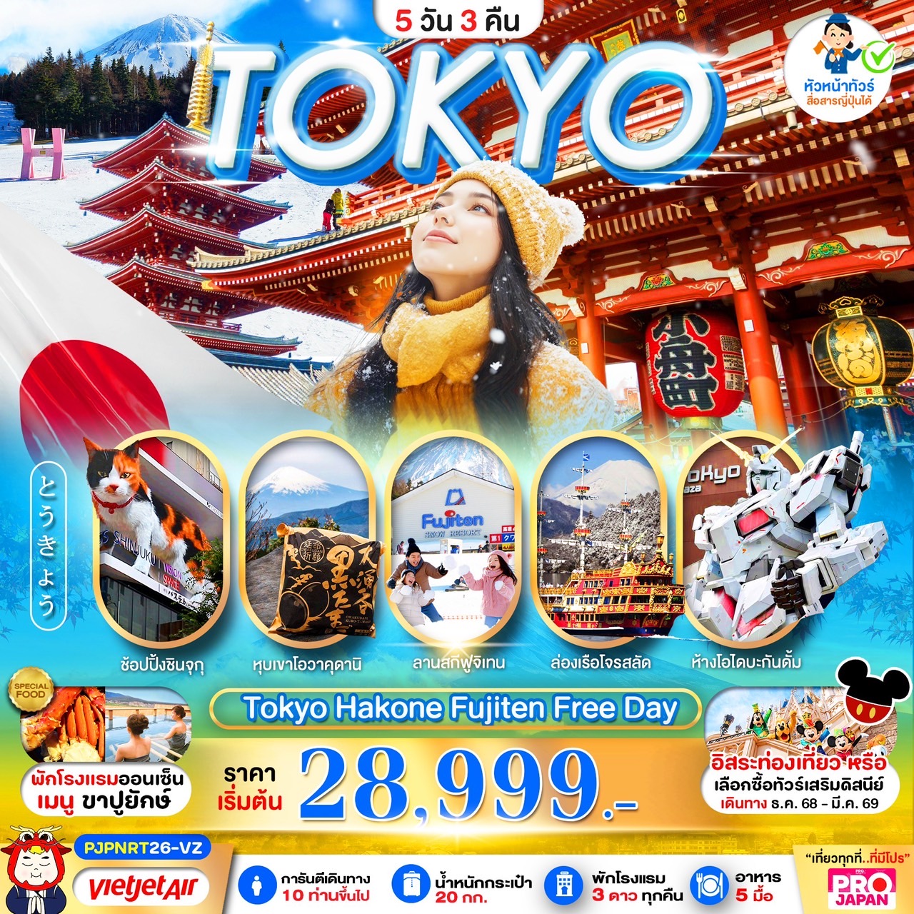 ทัวร์ญี่ปุ่น TOKYO HAKONE FUJITEN FREE DAY 5วัน 3คืน VZ