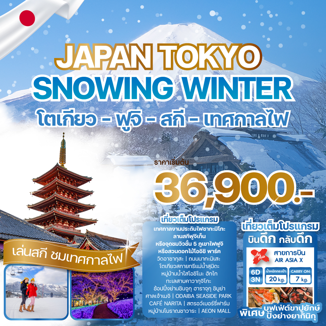 ทัวร์ญี่ปุ่น JAPAN TOKYO SNOWING WINTER 6วัน 3คืน XJ