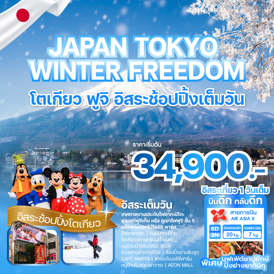 ทัวร์ญี่ปุ่น JAPAN TOKYO WINTER FREEDOM 6วัน 3คืน XJ
