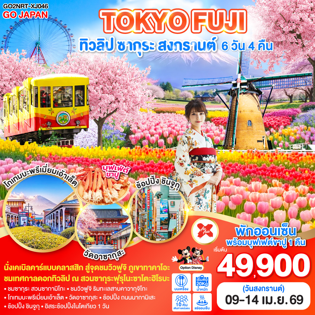 ทัวร์ญี่ปุ่น TOKYO FUJI ทิวลิป ซากุระ สงกรานต์ 6วัน 4คืน XJ