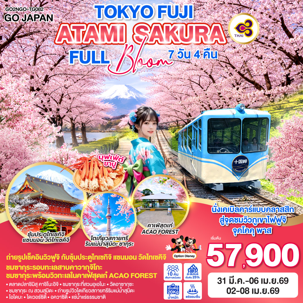 ทัวร์ญี่ปุ่น TOKYO FUJI ATAMI SAKURA FULL BLOOM 7วัน 4คืน TG