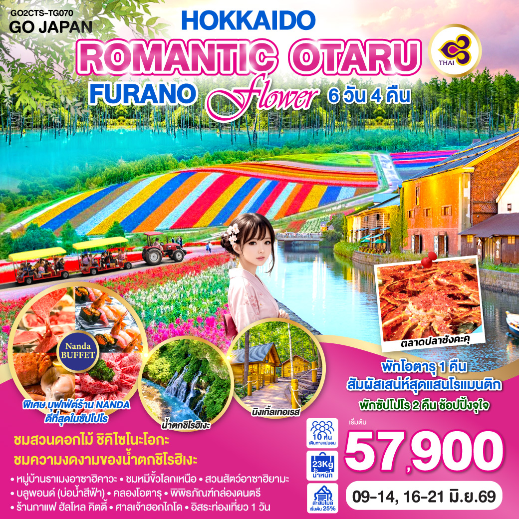 ทัวร์ญี่ปุ่น HOKKAIDO ROMANTIC OTARU FURANO FLOWER 6วัน 4คืน TG