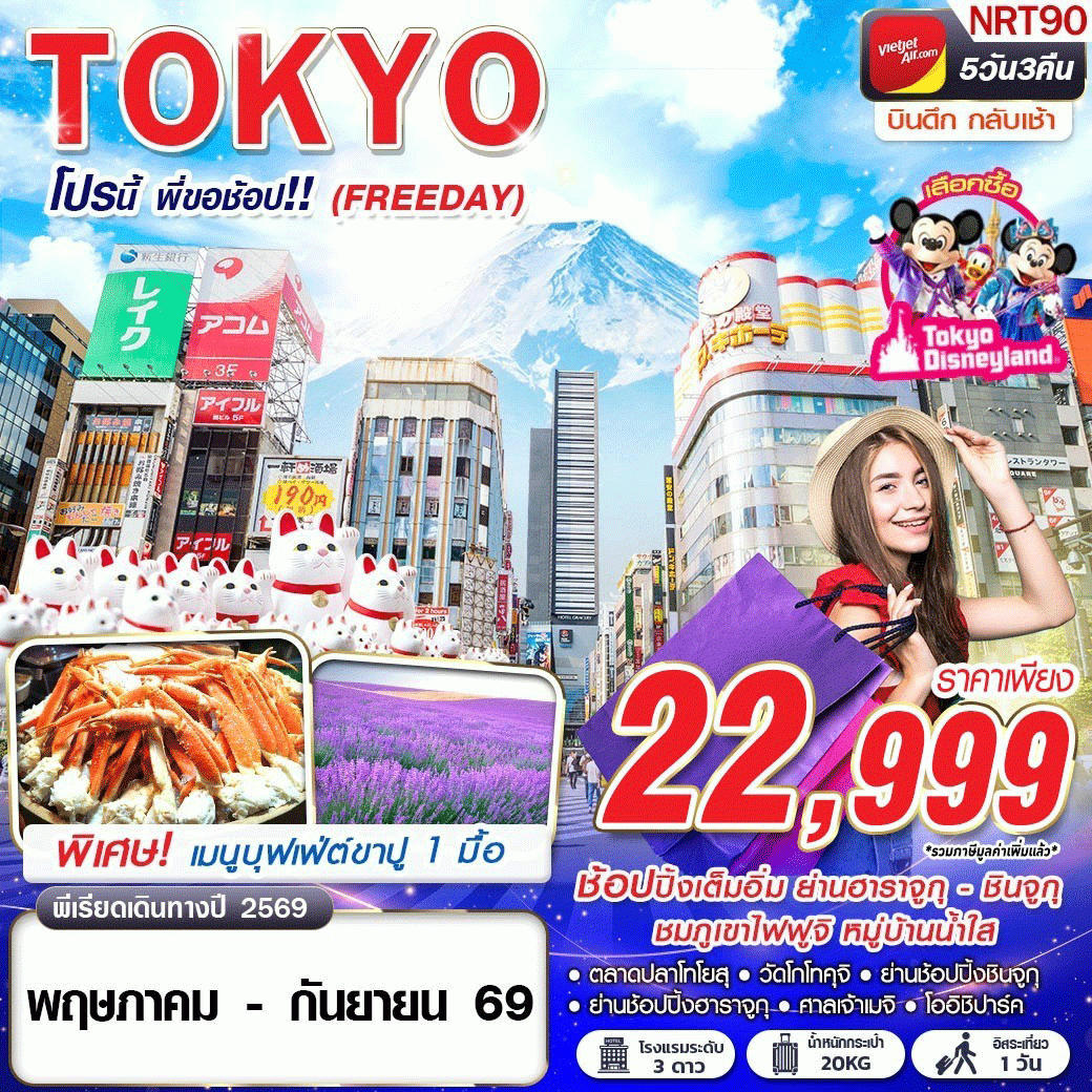 ทัวร์ญี่ปุ่น TOKYO โปรนี้ พี่ขอช้อป!! (FREEDAY) 5วัน 3คืน VZ