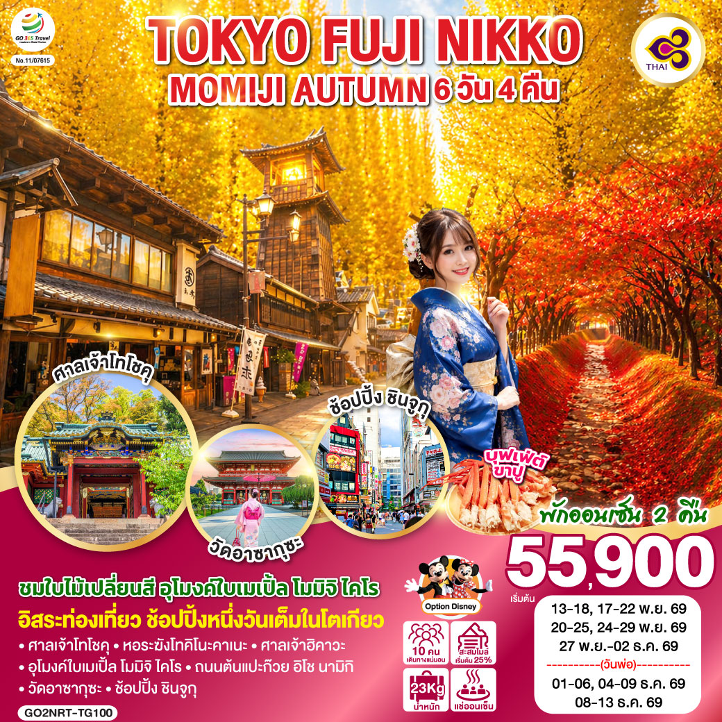 ทัวร์ญี่ปุ่น TOKYO FUJI NIKKO MOMIJI AUTUMN 6วัน 4คืน TG