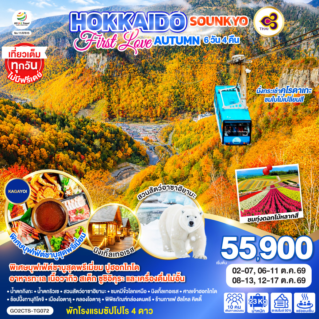 ทัวร์ญี่ปุ่น HOKKAIDO SOUNKYO First Love AUTUMN 6วัน 4คืน TG