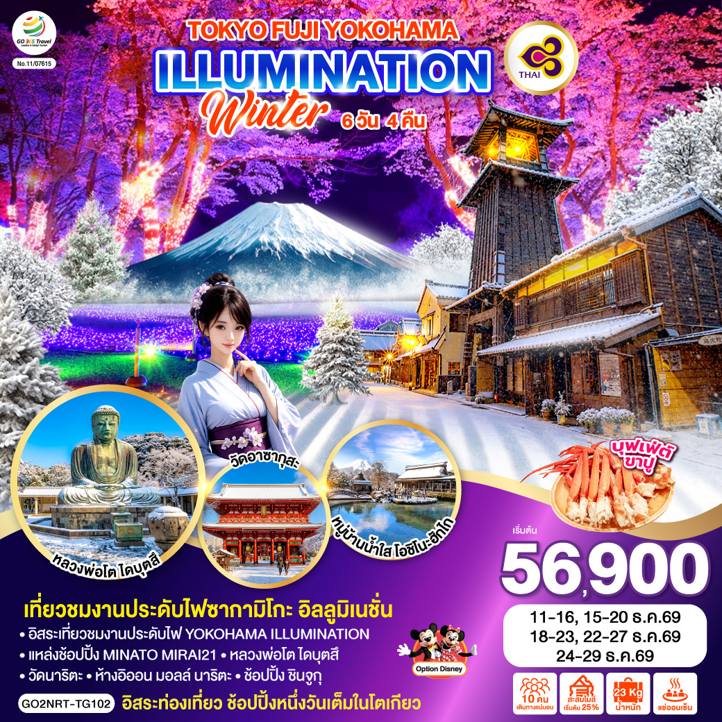 ทัวร์ญี่ปุ่น TOKYO FUJI YOKOHAMA ILLUMINATION WINTER 6วัน 4คืน TG