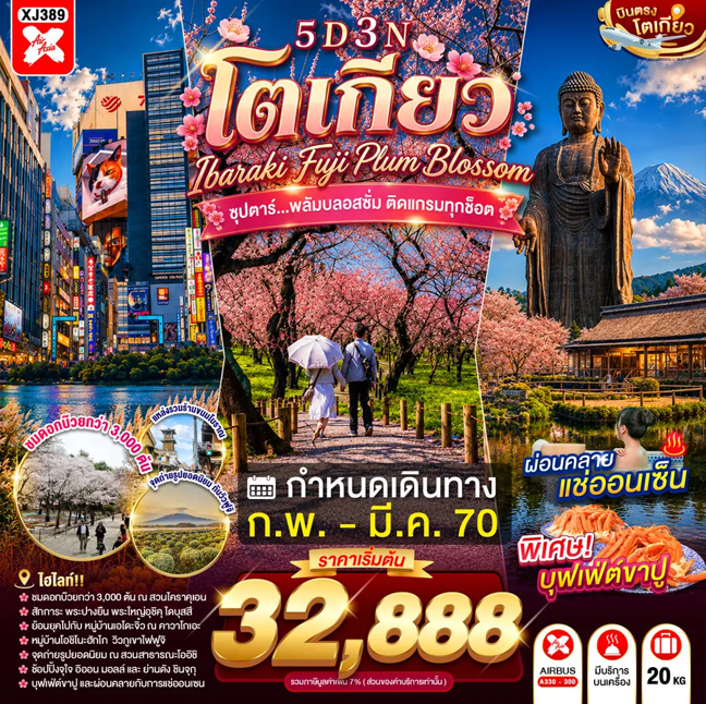 ทัวร์ญี่ปุ่น TOKYO IBARAKI FUJI PLUM BLOSSOM ซุปตาร์...พลัมบลอสซั่ม ติดแกรมทุกช็อต 5วัน 3คืน XJ