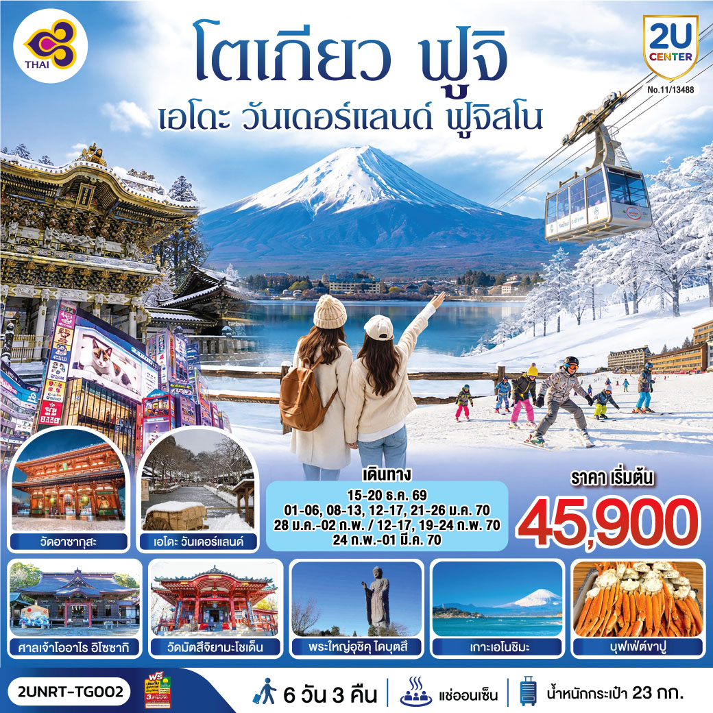 ทัวร์ญี่ปุ่น โตเกียว นิกโก้ เอโดะ วันเดอร์แลนด์ ฟูจิสโน 6วัน 3คืน TG