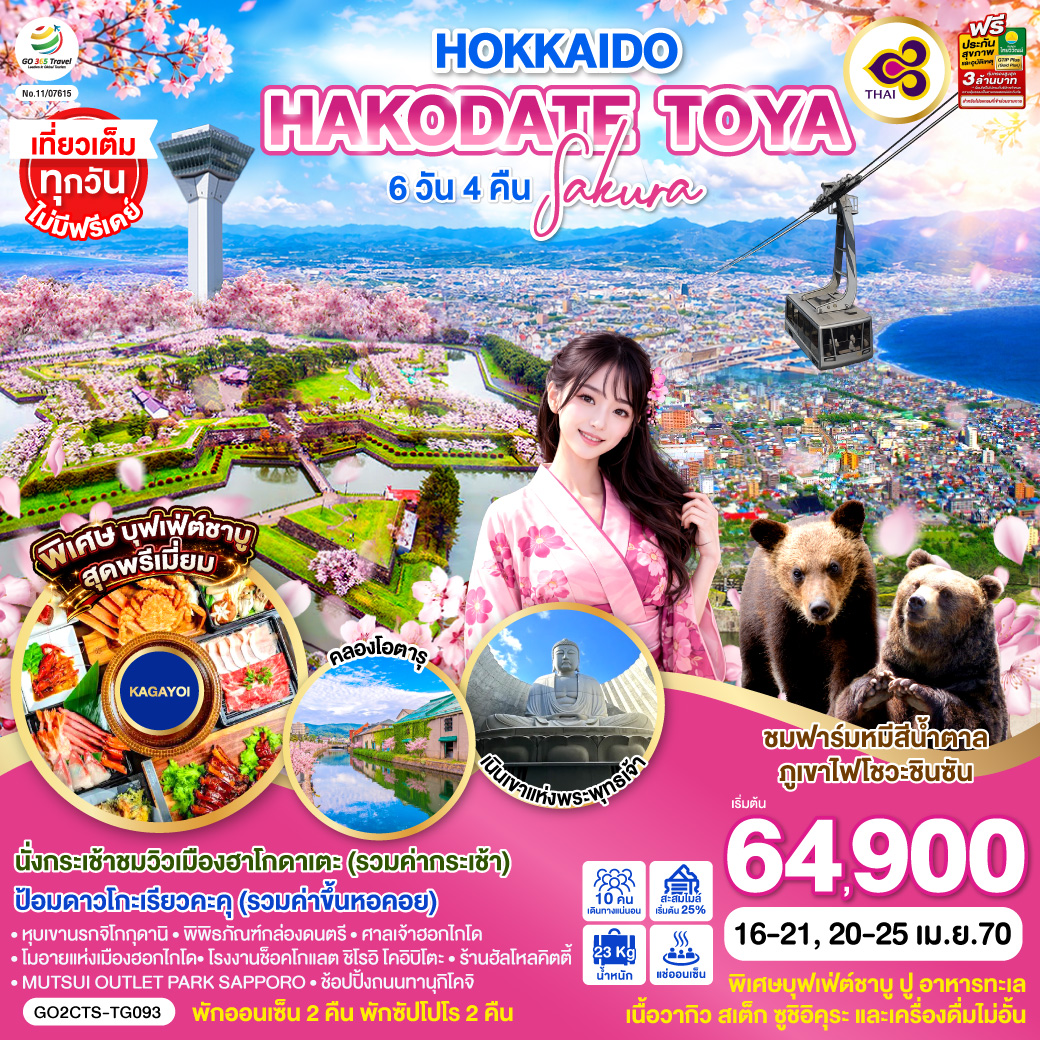 ทัวร์ญี่ปุ่น HOKKAIDO HAKODATE TOYA SAKURA 6วัน 4คืน TG