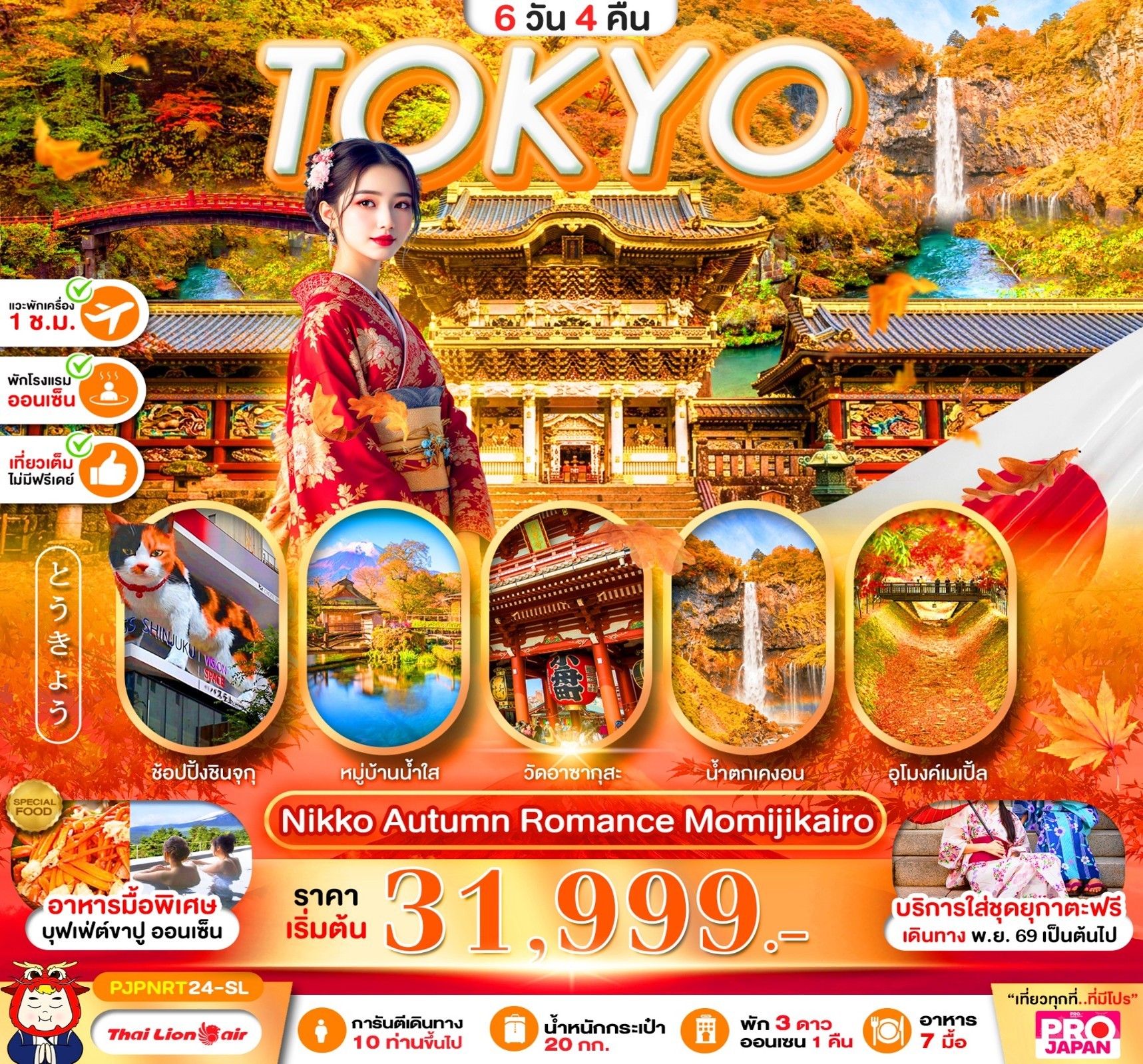 ทัวร์ญี่ปุ่น PRO TOKYO NIKKO AUTUMN ROMANCE MOMIJIKAIRO FULL DAY 6วัน 4คืน SL