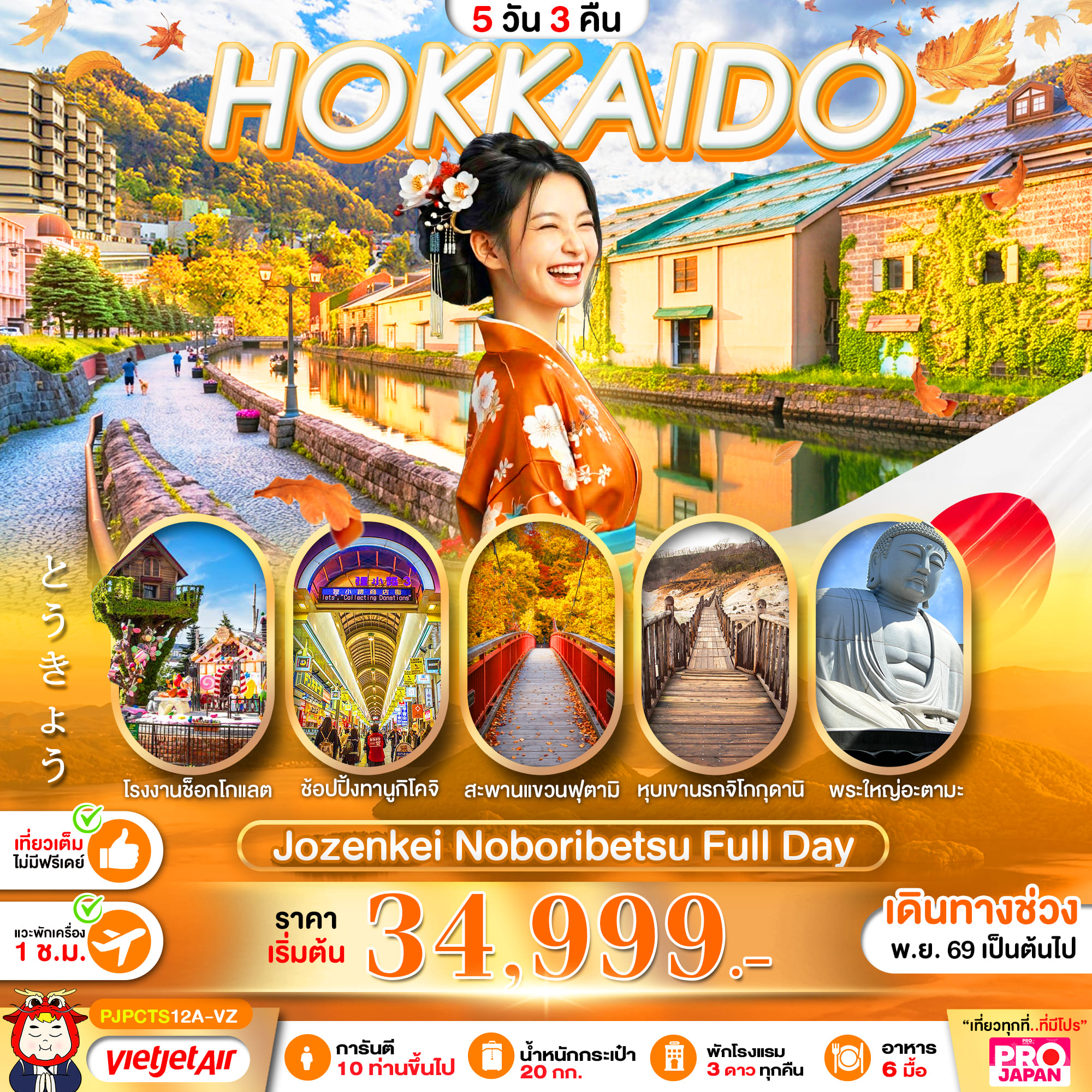 ทัวร์ญี่ปุ่น PRO HOKKAIDO JOZANKEI NOBORIBETSU FULL DAY 5วัน 3คืน VZ